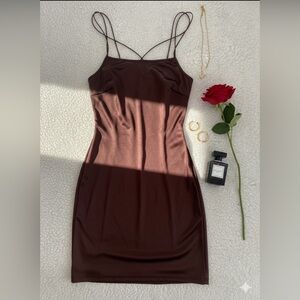 H&M Elegant Brown Spaghetti Strap Dress